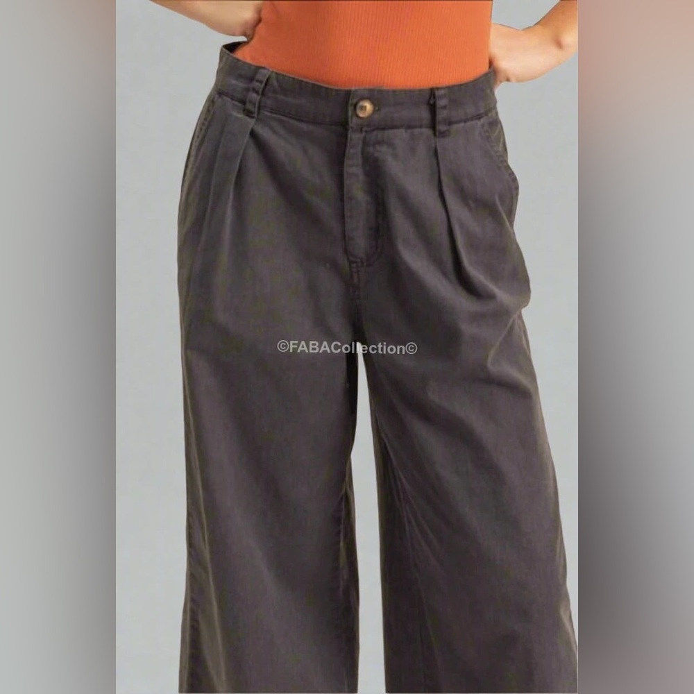 BRAND NEW Dark Grey / Black Women's Wide-Leg All-Cotton Pants - Picture 3 of 5